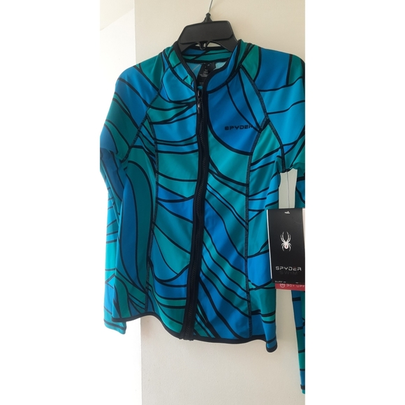 SPYDER  FULL ZIP RASH GUARD LONG SLEEVE SWIM COVER UP UPF 30 + - Picture 6 of 8